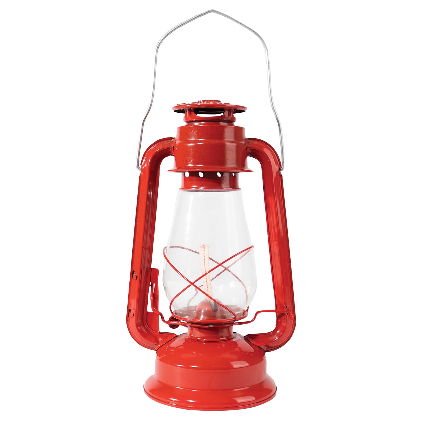12" Kerosene Lantern With Glass Globe - Red - Adjustable Wick - Camping, Hiking
