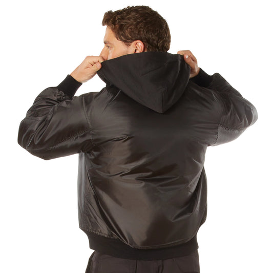 Rothco Hooded Black MA-1 Flight Jacket - Adult Reversible Bomber Coat