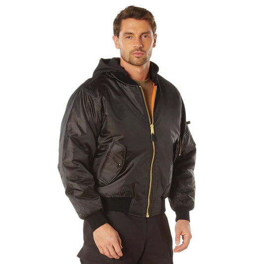 Rothco Hooded Black MA-1 Flight Jacket - Adult Reversible Bomber Coat