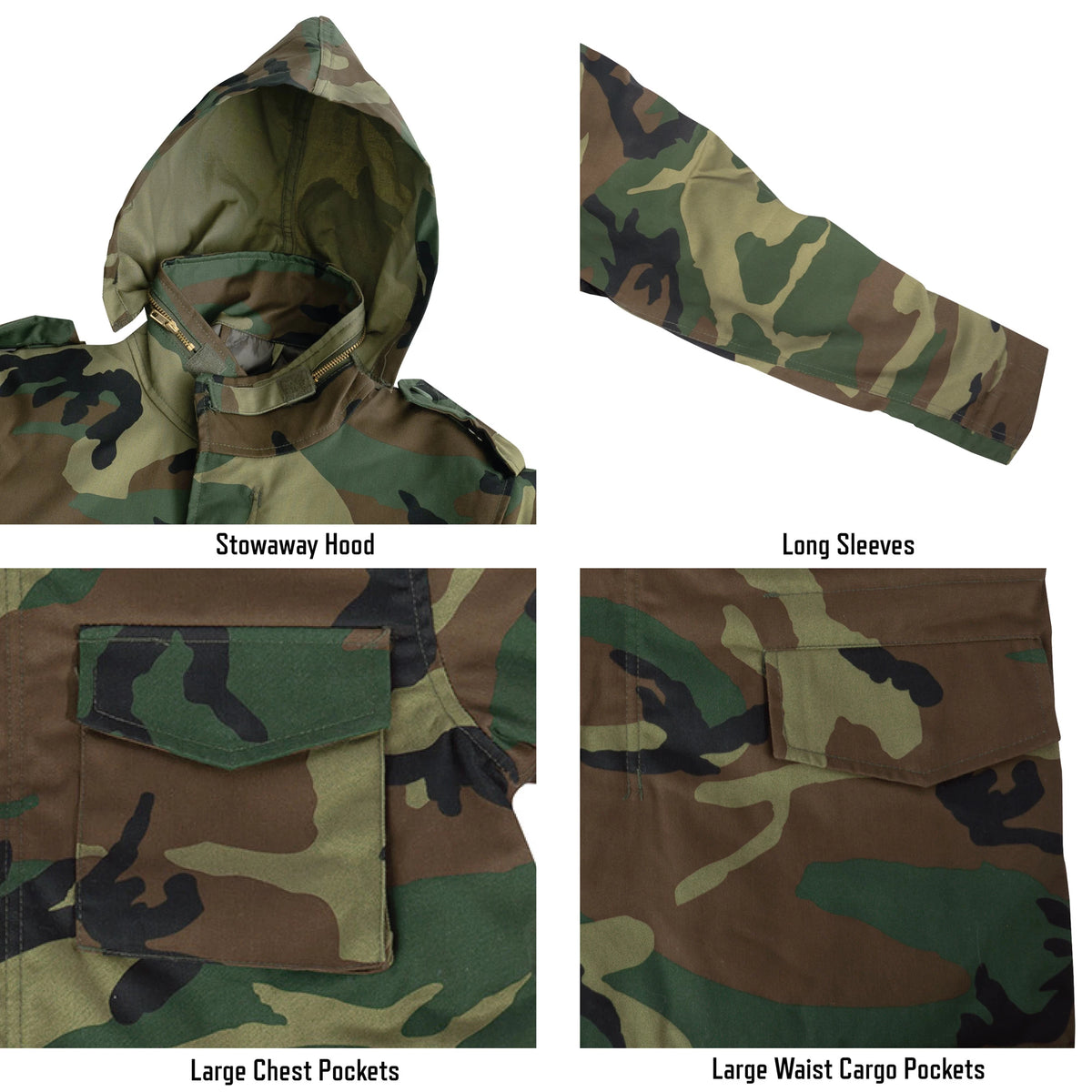 Woodland Camo Kid's M-65 Field Jacket With Built-In Liner Kids Camo Coats