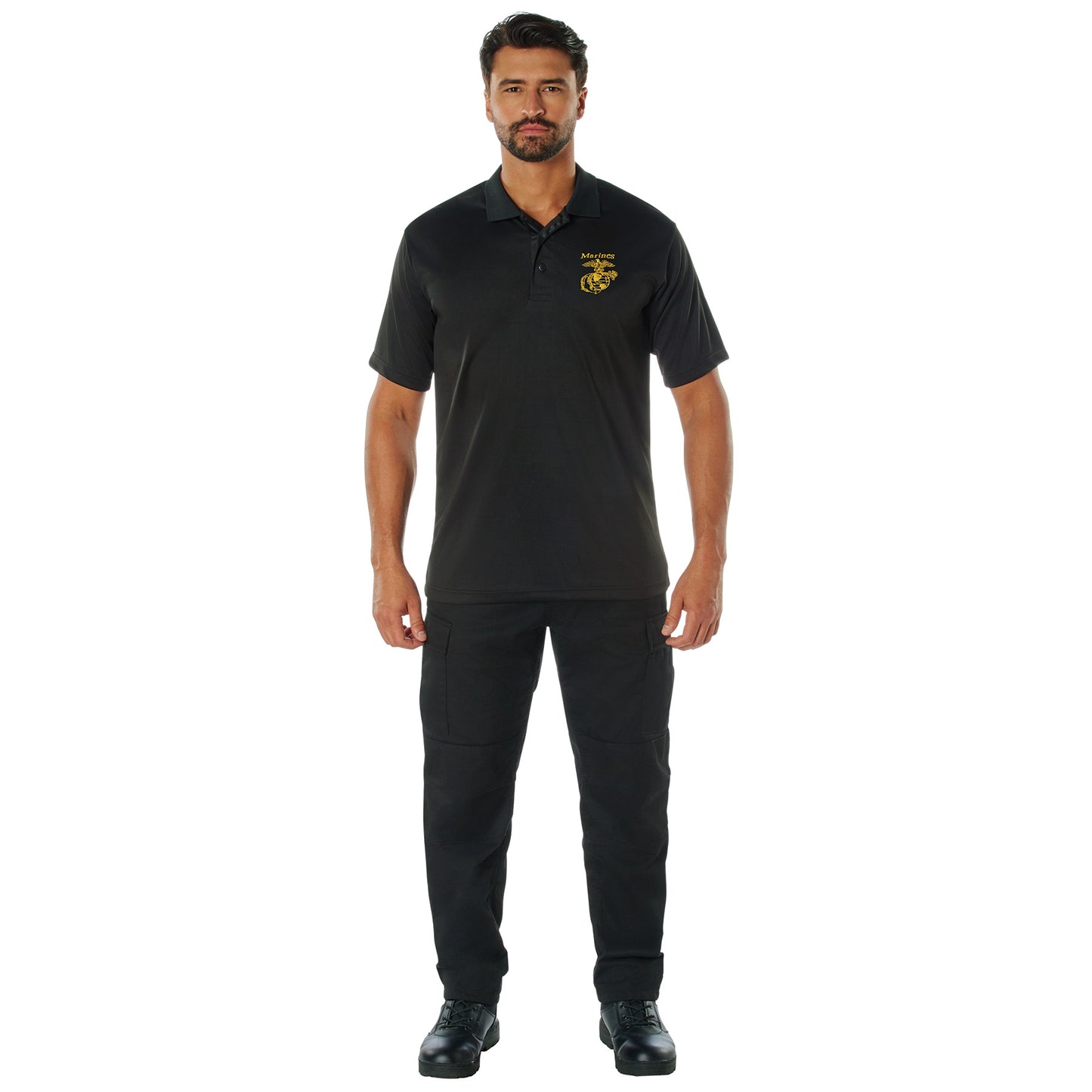 Men's Black Moisture Wicking Tactical Polo With USMC Logo