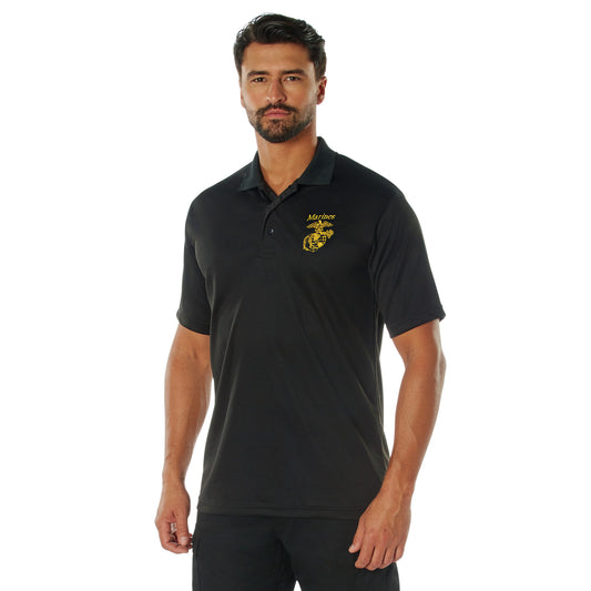 Men's Black Moisture Wicking Tactical Polo With USMC Logo