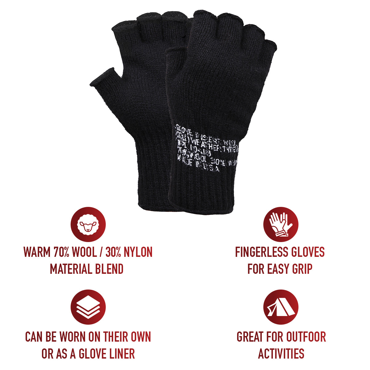 Fingerless Wool Gloves Genuine GI Tactical Army Glove Liner Made In USA