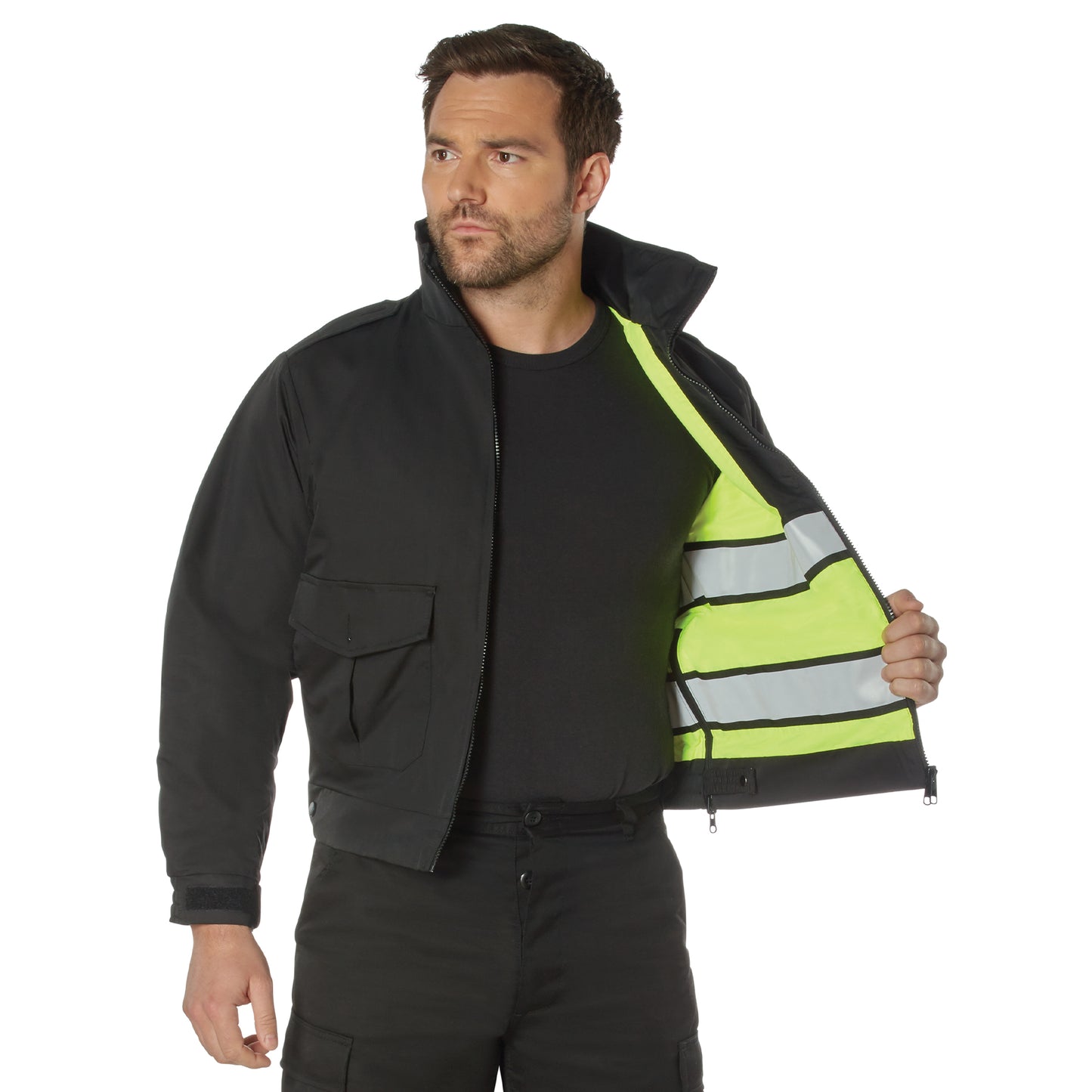 Reversible Hi-Visibility Yellow and Black Uniform Jacket