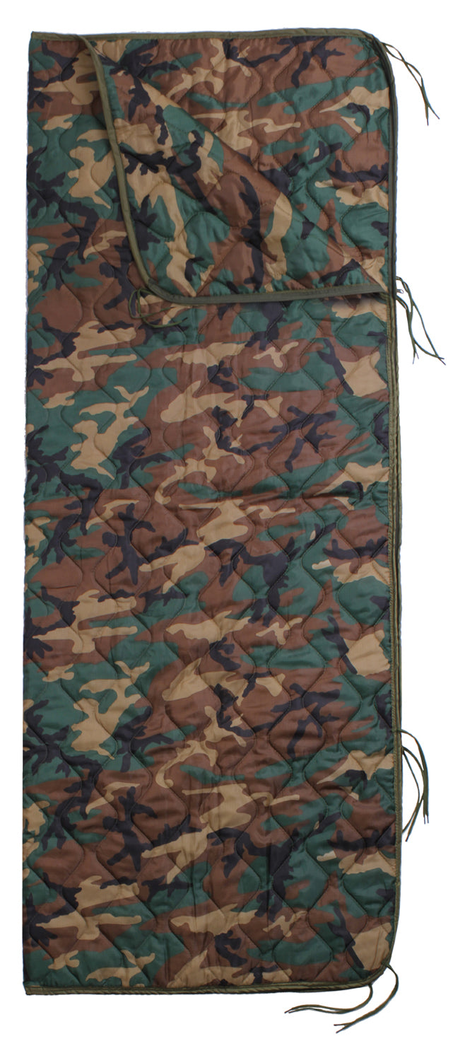 Woodland Camouflage 82" Rip-Stop Poncho Liner w/ Zipper & Ties