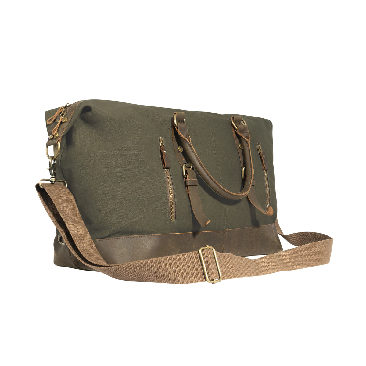 Rothco Extended Weekender Bag - O.D. Canvas Travel Bag w/ Brown Leather Accents