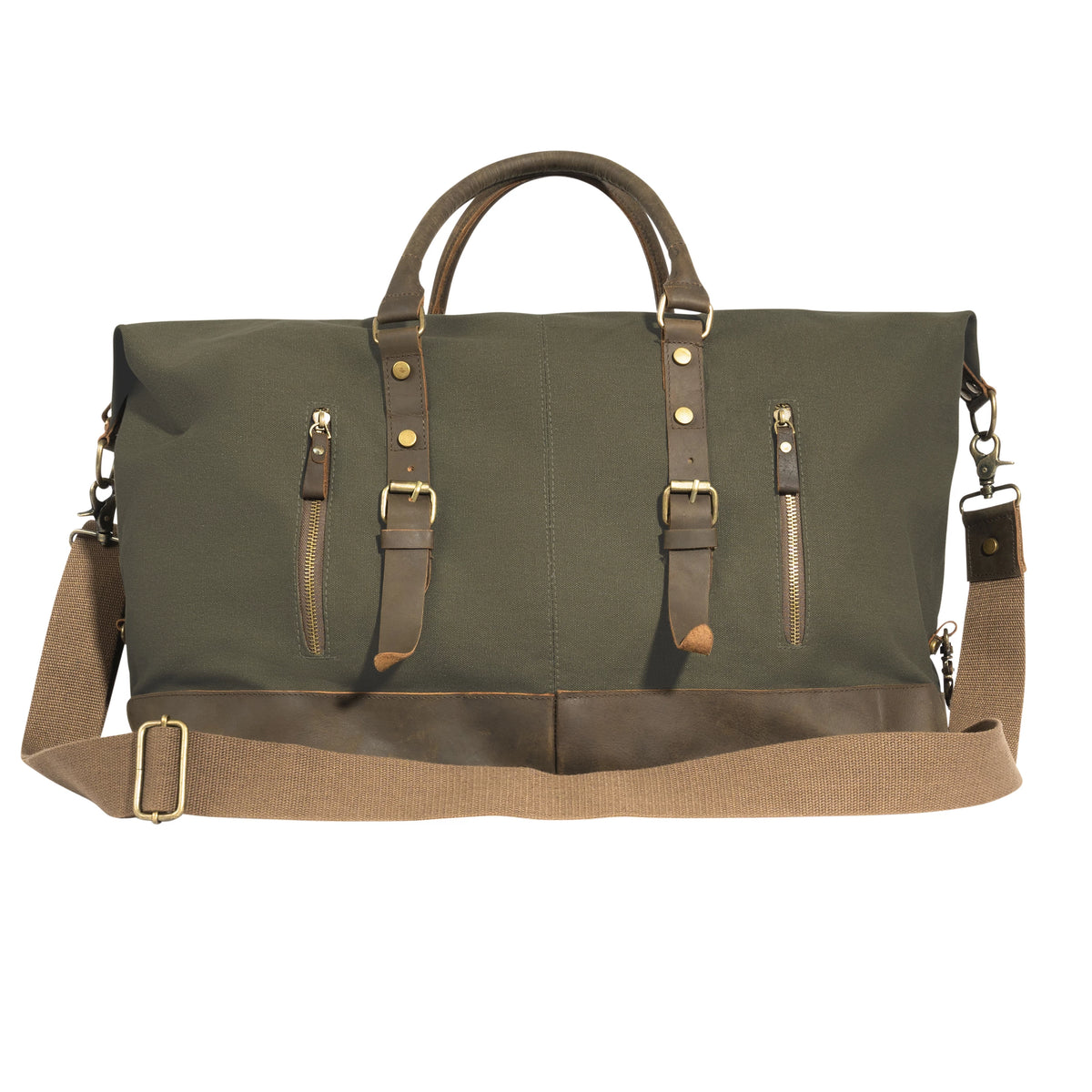 Rothco Extended Weekender Bag - O.D. Canvas Travel Bag w/ Brown Leather Accents