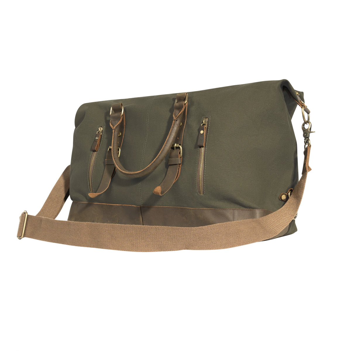 Rothco Extended Weekender Bag - O.D. Canvas Travel Bag w/ Brown Leather Accents