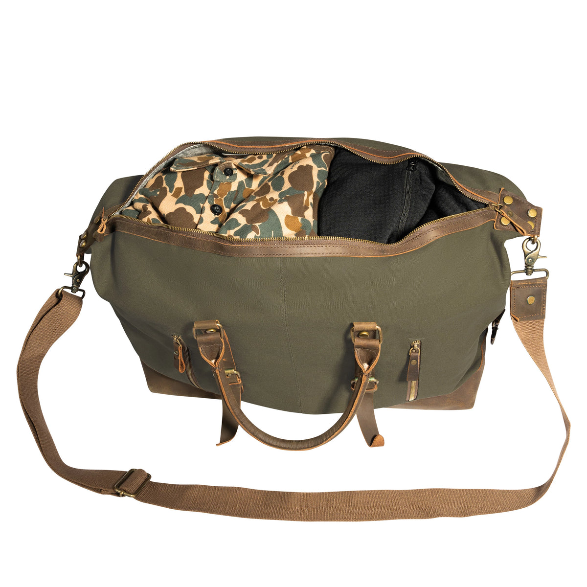 Rothco Extended Weekender Bag - O.D. Canvas Travel Bag w/ Brown Leather Accents