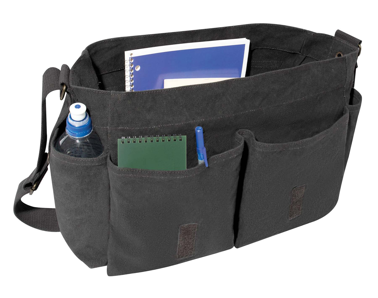 Charcoal Grey Vintage Look Unwashed Canvas Tactical Messenger Bag 15x11x6
