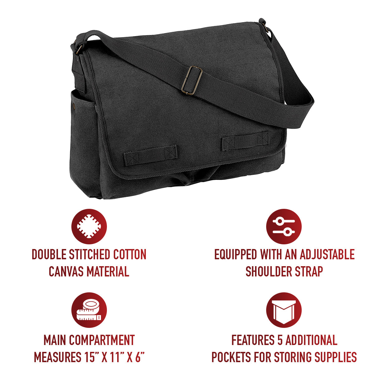 Charcoal Grey Vintage Look Unwashed Canvas Tactical Messenger Bag 15x11x6