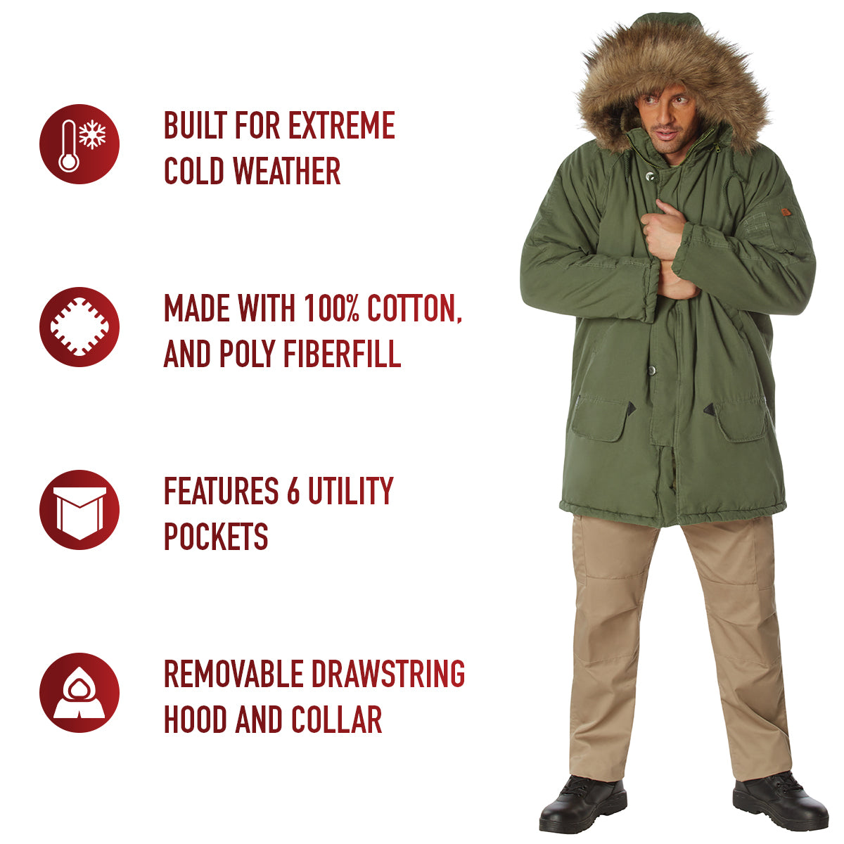 Vintage Style Parka N-3B Extra Heavy Winter Coat-Jacket W/Removable Hood