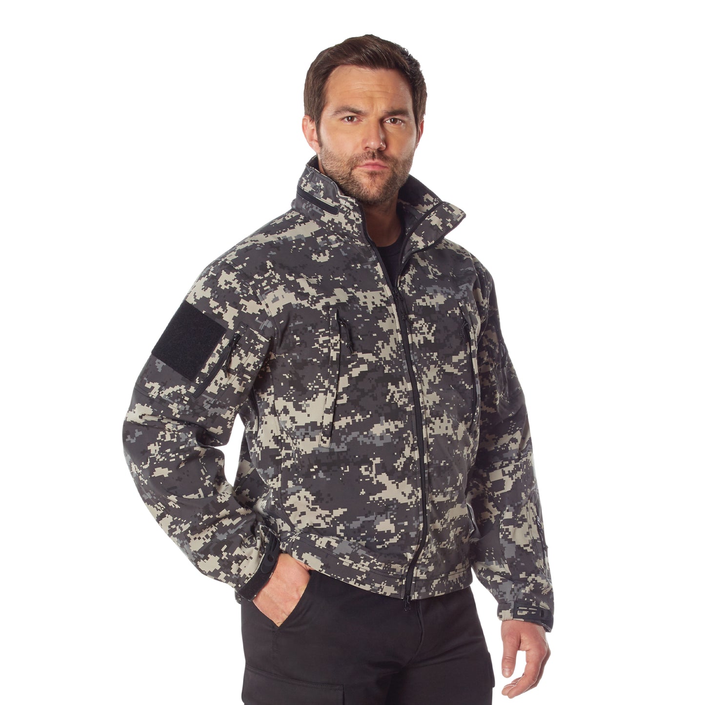 Black & Gray Subdued Urban Digital Special Ops Softshell Tactical Jacket Coat