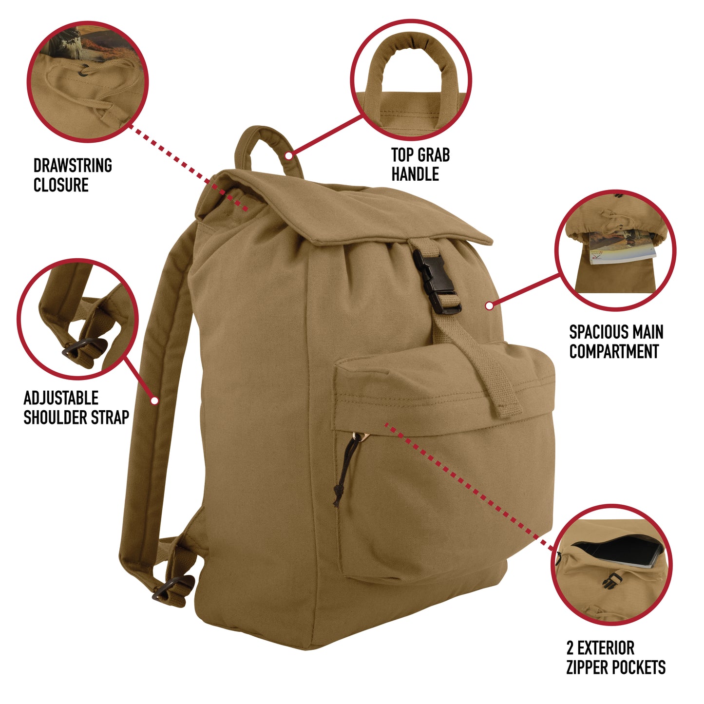 Canvas Daypacks - Camo or Black Backpack Bookbag Hiking Bags - H2O Resistant