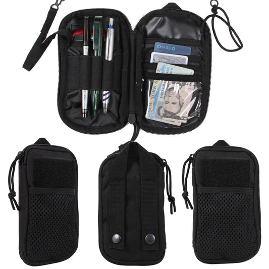 Tactical Wallet Black MOLLE Compatible ID Cash Money Holder w/ Pockets & Straps
