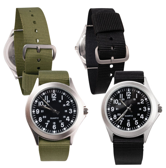Rothco Military Style Water Resistant Analog Quartz Watch | Black or Olive Drab