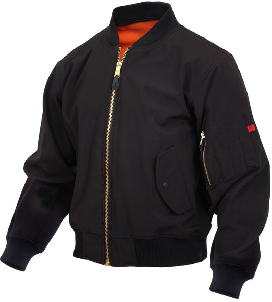 Black Soft Shell MA-1 Flight Jacket - Mens GI Style Fleece Lined Coat