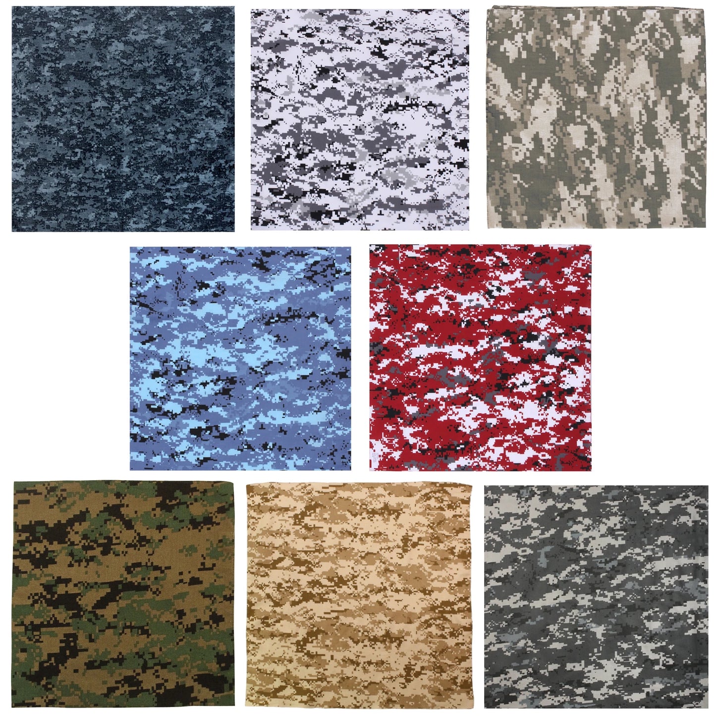 22"x22" Digital Camo Bandanas 100% Cotton Face & Headwraps Headbands