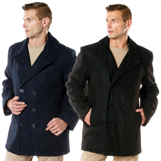 Naval Heritage Men's Deluxe Pea Coat - Black or Navy Blue PeaCoat