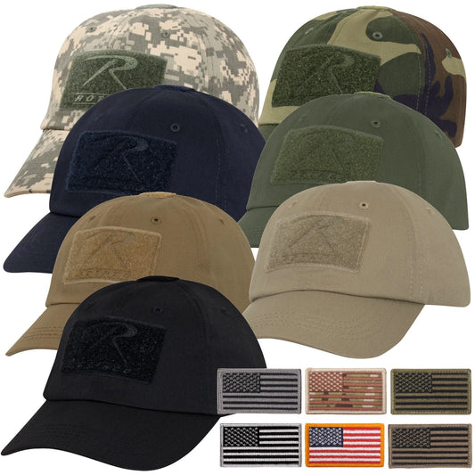 Men's Special Forces Operator Tactical Cap Hat w/ ALL 6 USA Flag Velcro Patches