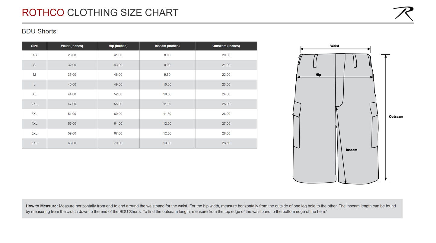 Camo BDU Cargo Shorts Camouflage Rothco
