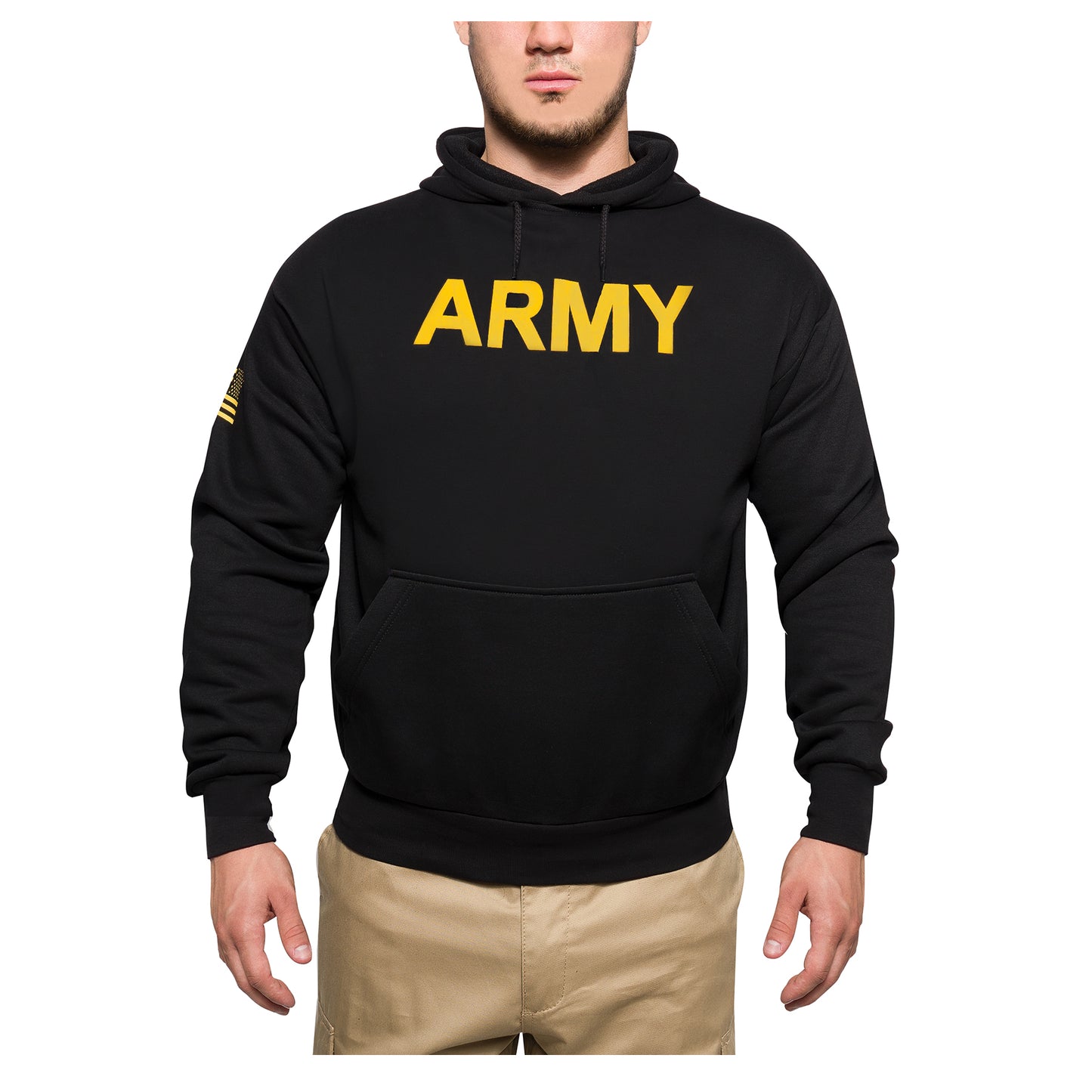Mens ARMY Pullover Hoodie Black Lightweight Hooded Sweatshirt
