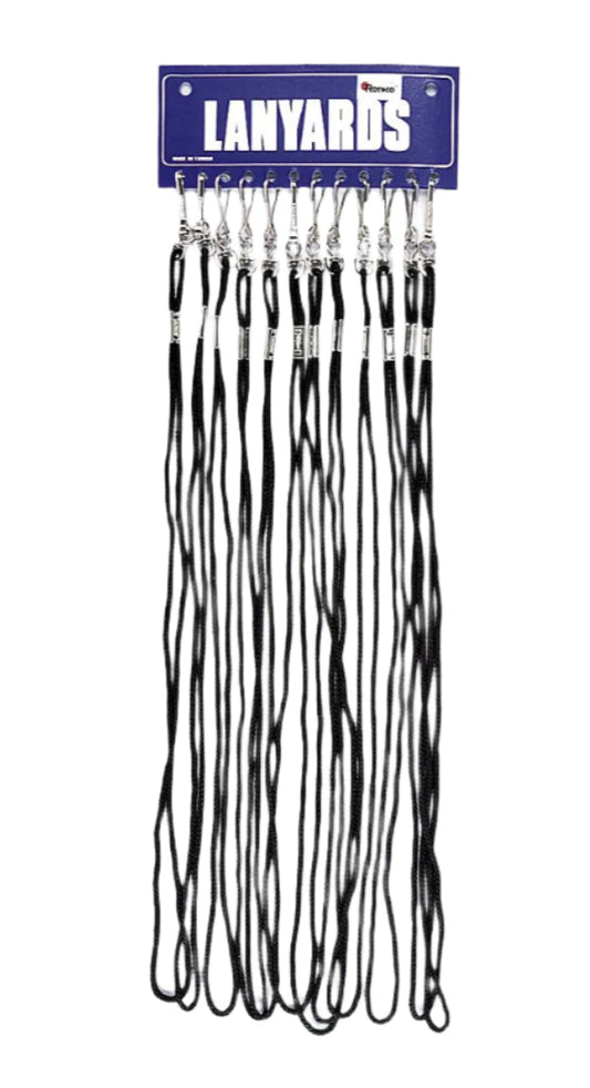 12-Pack Assorted Colors or All Black Whistles with Lanyard and Display Card