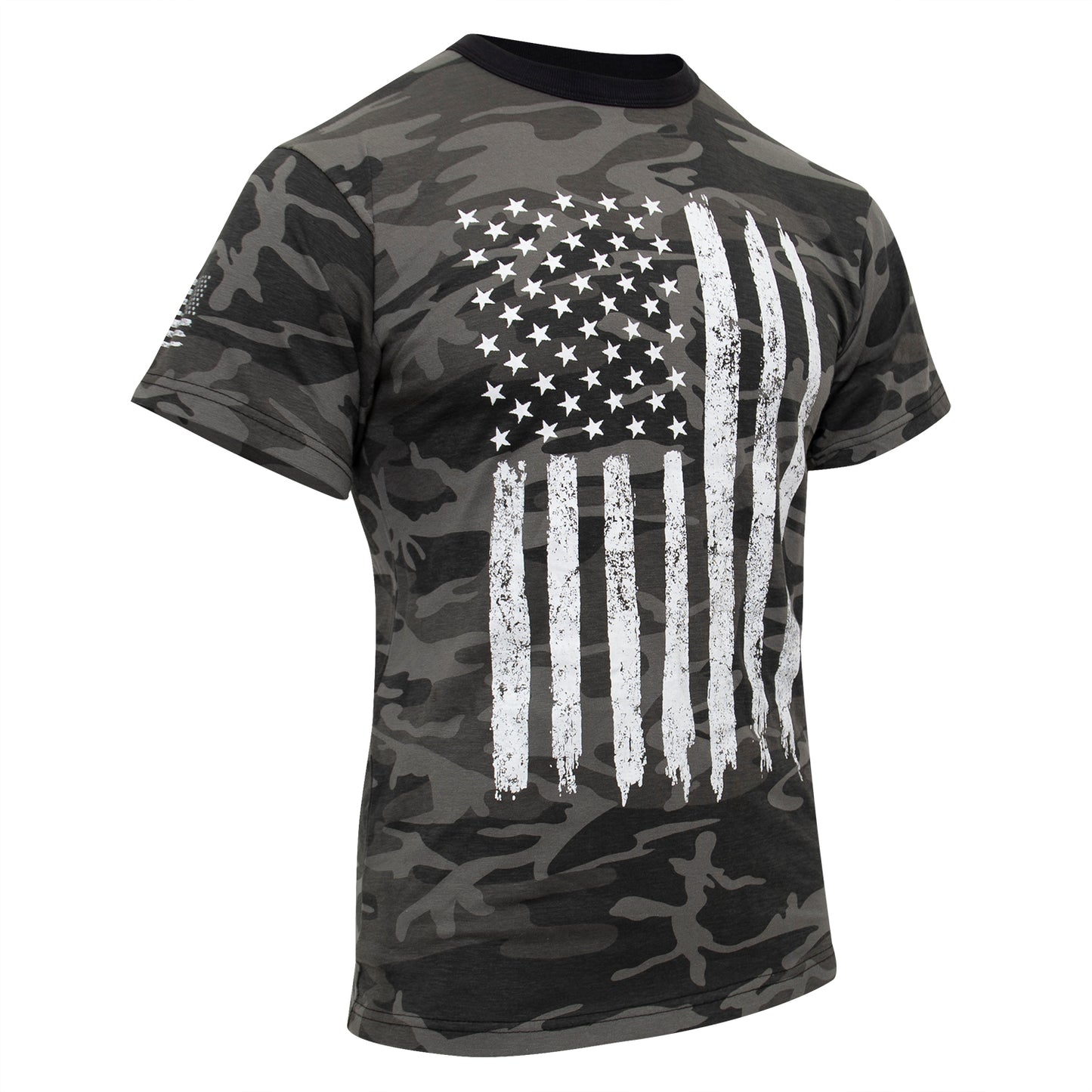 Rothco Men's Athletic Fit Black Camo T-Shirt W/ US Flag