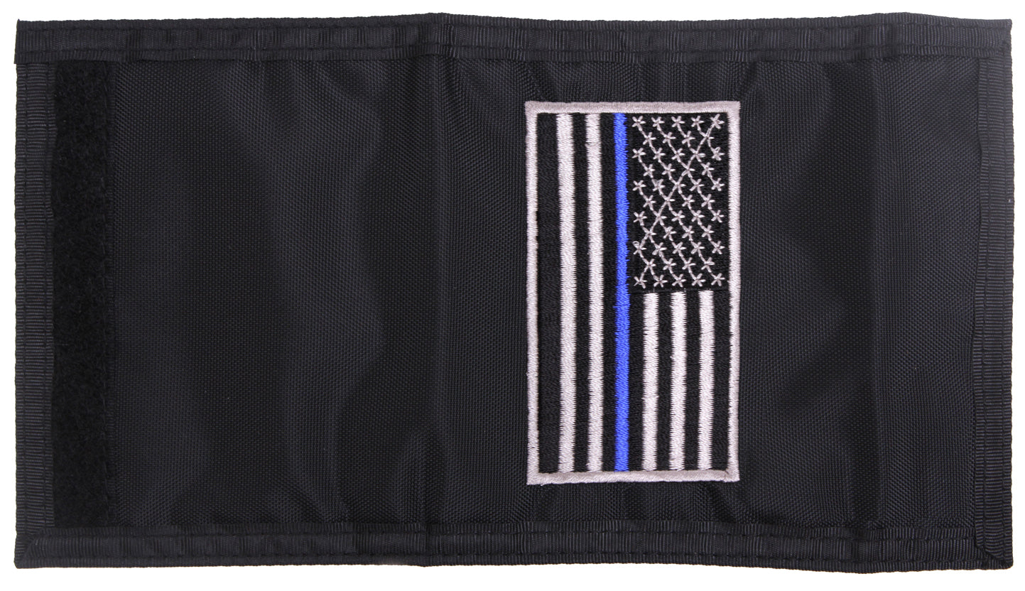 Thin Blue Line Flag Wallet - Black Nylon Tri-Fold Wallet With TBL Embroidery
