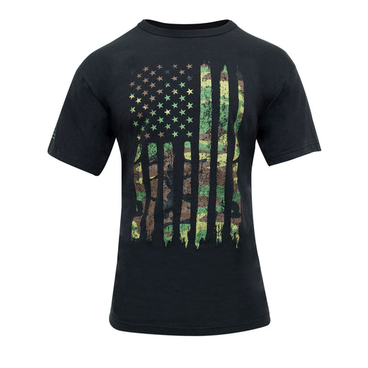 Rothco Men's Athletic Fit Black T-Shirt w/ Camo US Flag