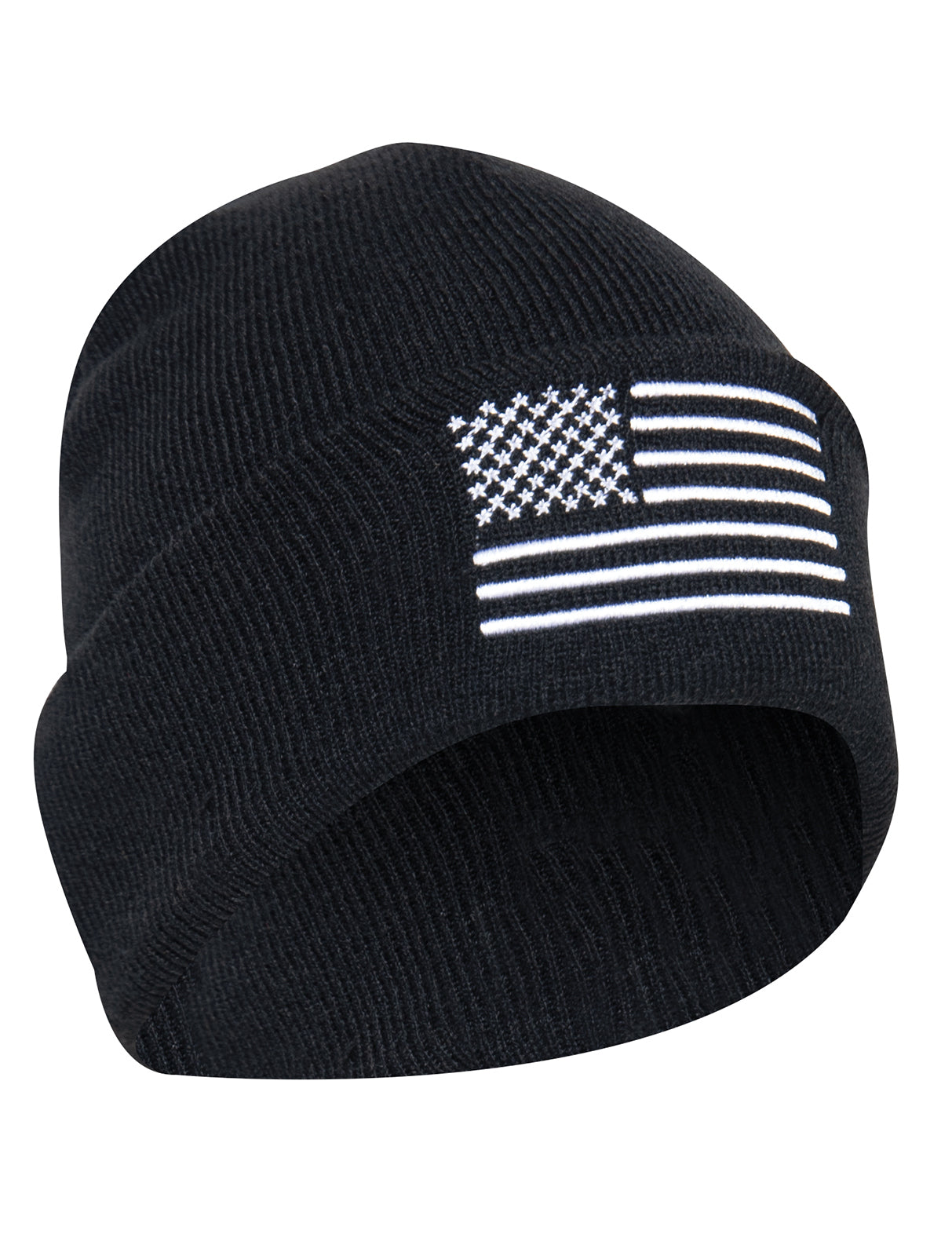 Men's US Flag Embroidered Fine Knit 100% Acrylic Watch Cap