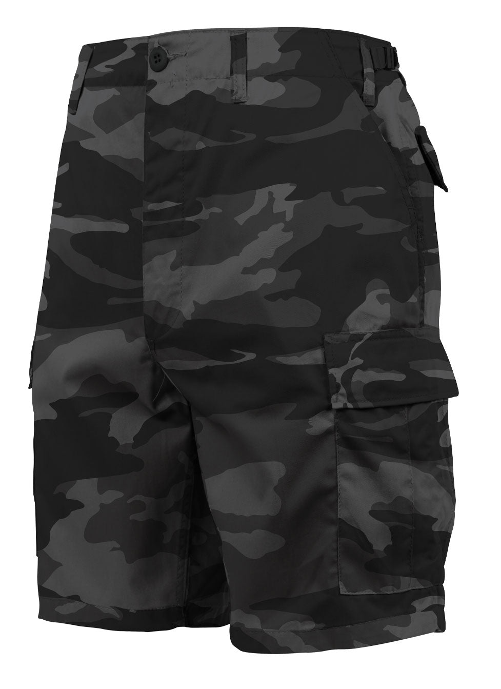 Men's Black Camo BDU Shorts - Tactical Cargo Shorts w Button Fly