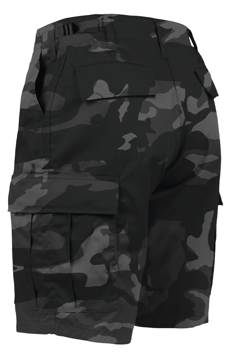 Men's Black Camo BDU Shorts - Tactical Cargo Shorts w Button Fly