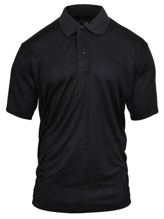 Men's Black 3-Button Short Sleeve Golf Polo - Rothco Moisture Wicking Polo Shirt