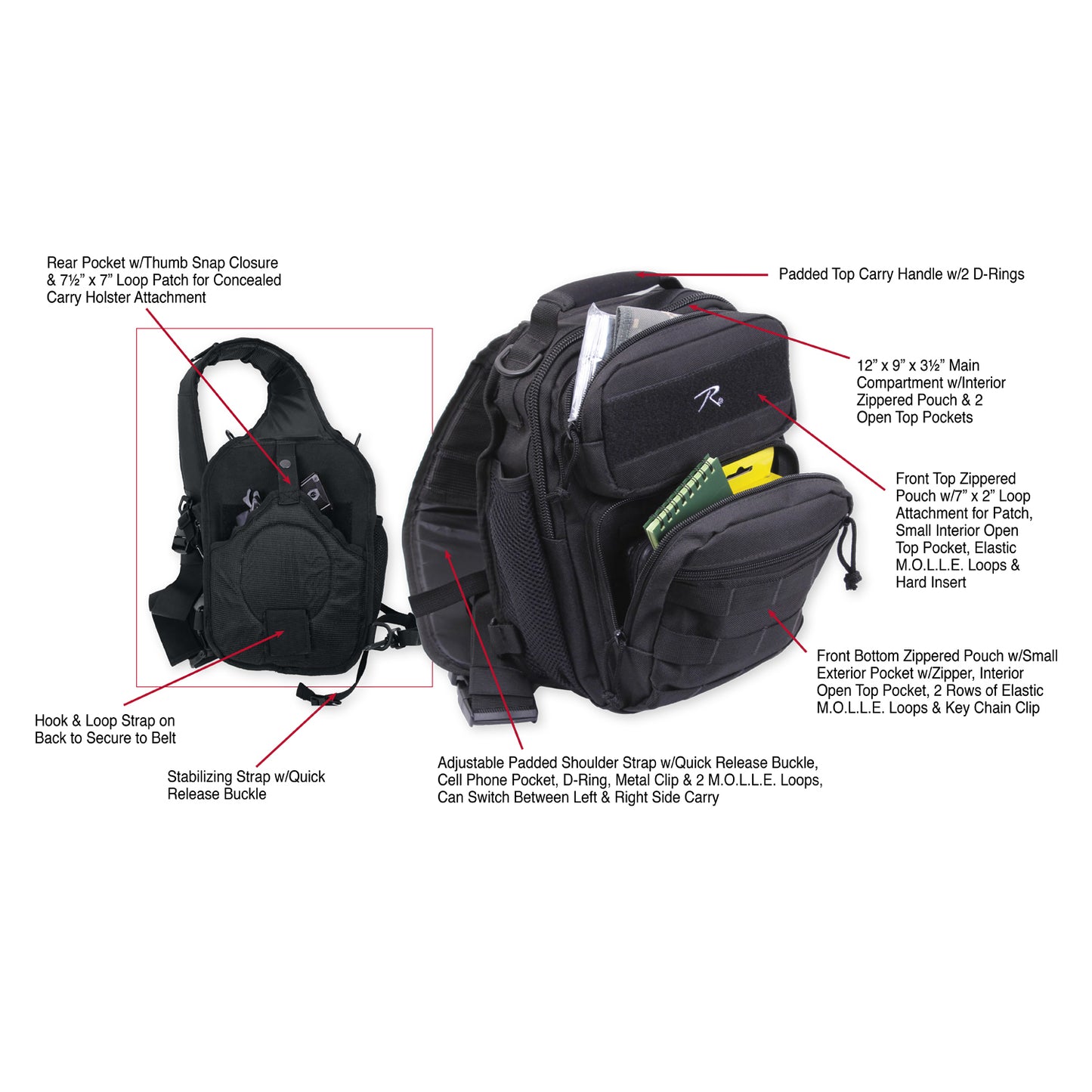 Rothco Compact Tactisling  Shoulder Bag Travel Duffel Hiking Bag
