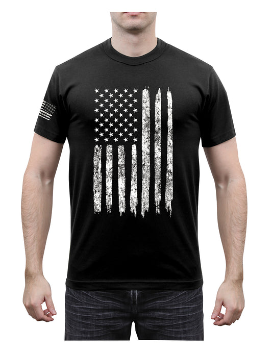 Rothco Distressed US Flag Black T-Shirt - Men's Poly/Cotton Athletic Fit Tee