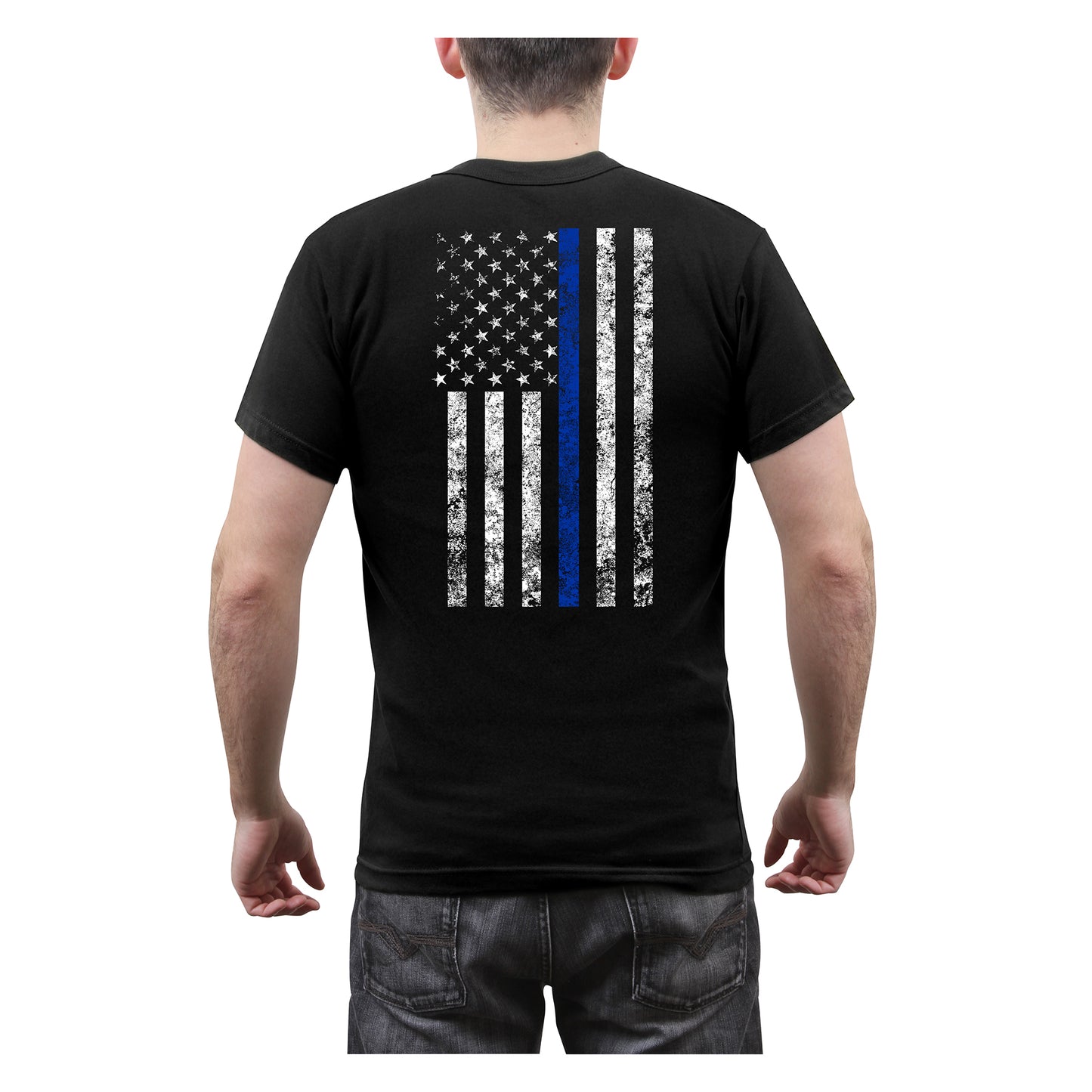 Rothco Thin Blue Line Shield T-Shirt - Men's Black TBL US Flag Tee With Shield