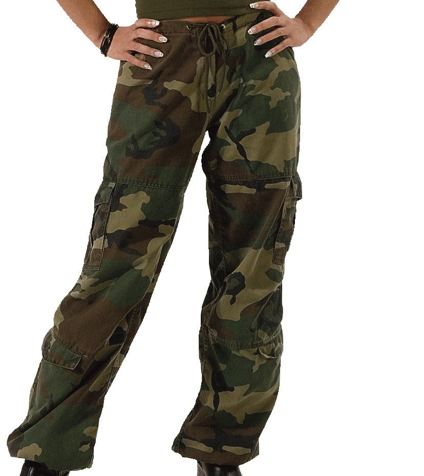 Womens Vintage Paratrooper Fatigue Cargo Pants - Camo Camoflauge
