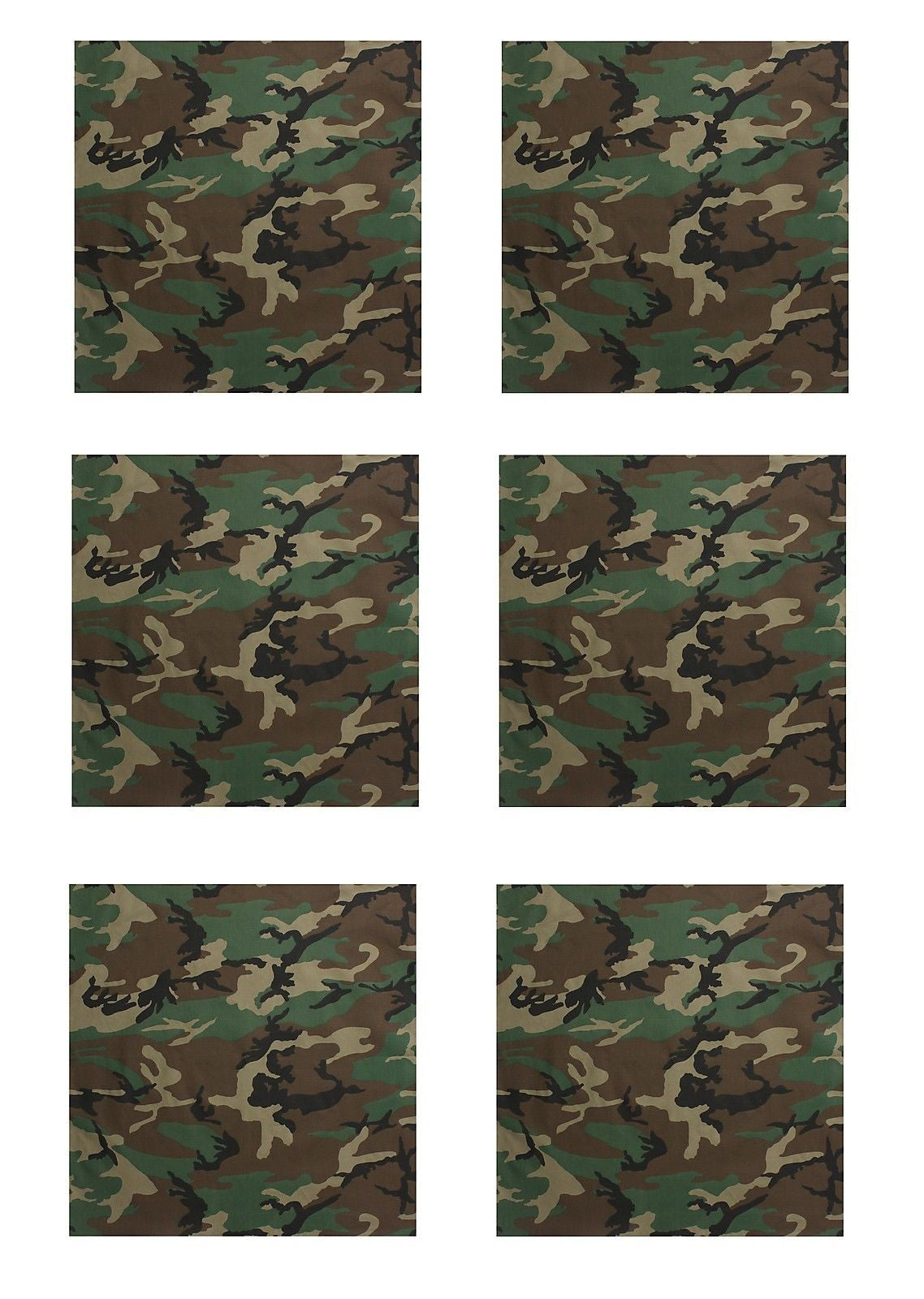 Camo Bandana 6 PACK Woodland Camouflage 22" Stylish Cotton Casual Headwraps