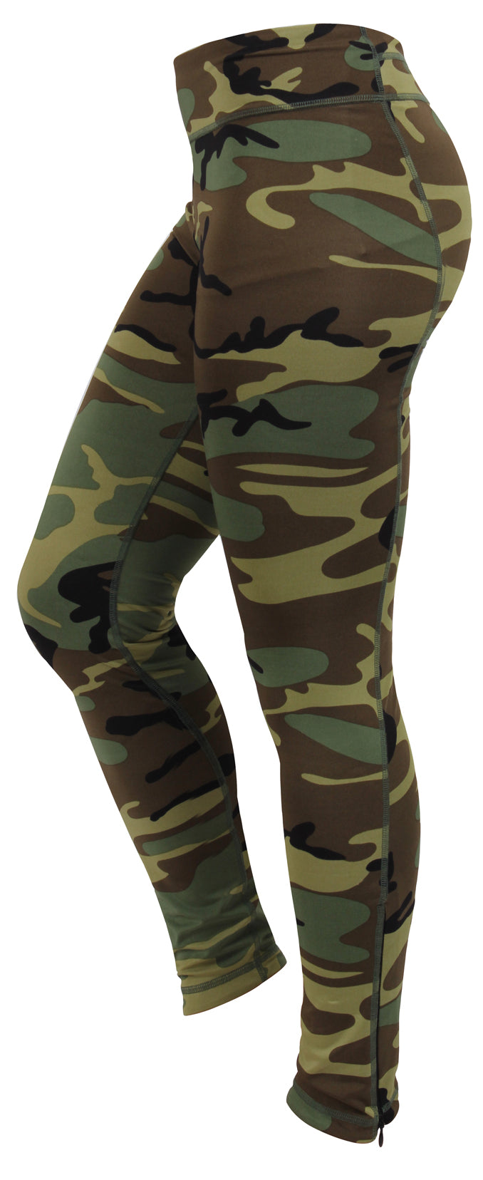 Womens Woodland Camouflage Performance Leggings - Ladies Camo Snug Yoga Pants