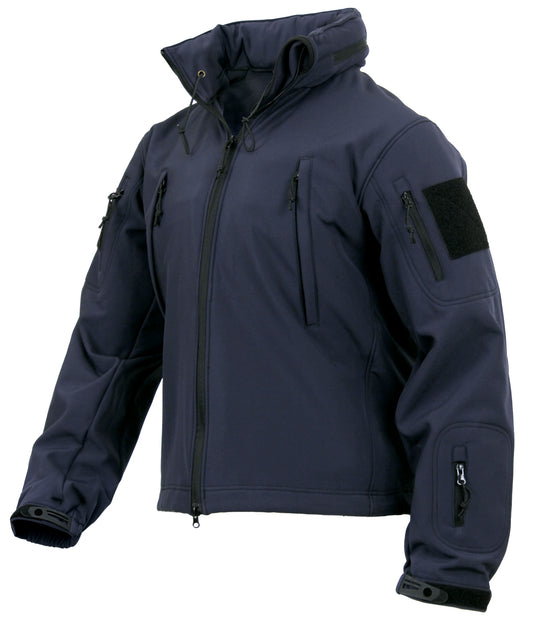 Midnight Navy Blue Concealed Carry Soft Shell Tactical Jacket with Flag Patches