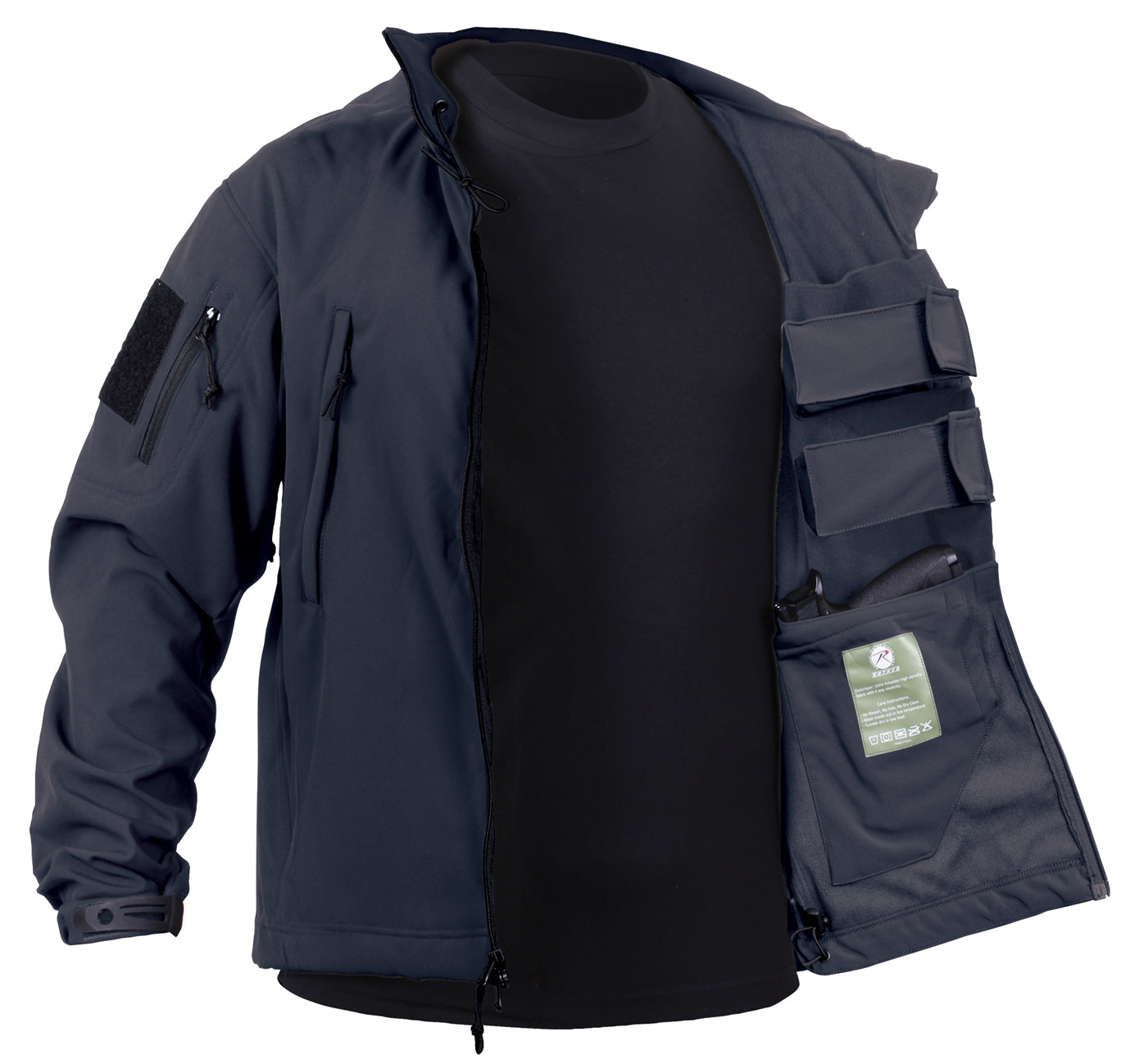 Midnight Navy Blue Concealed Carry Soft Shell Tactical Jacket with Flag Patches
