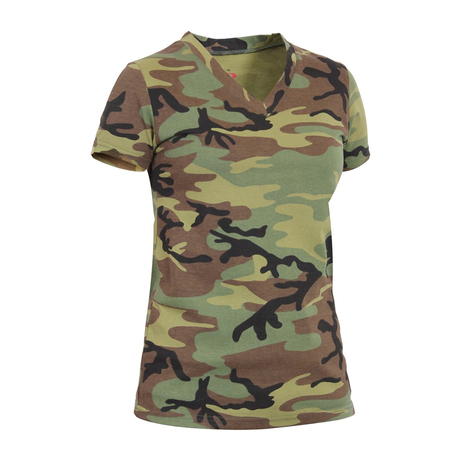 Women's Long Length Camo V-Neck T-Shirt - Rothco Woodland or Pink Camouflage Tee