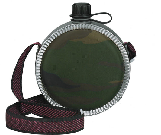 24 oz Woodland Camouflage Mini Desert Canteen w/ Screw Cap & Adjustable Strap