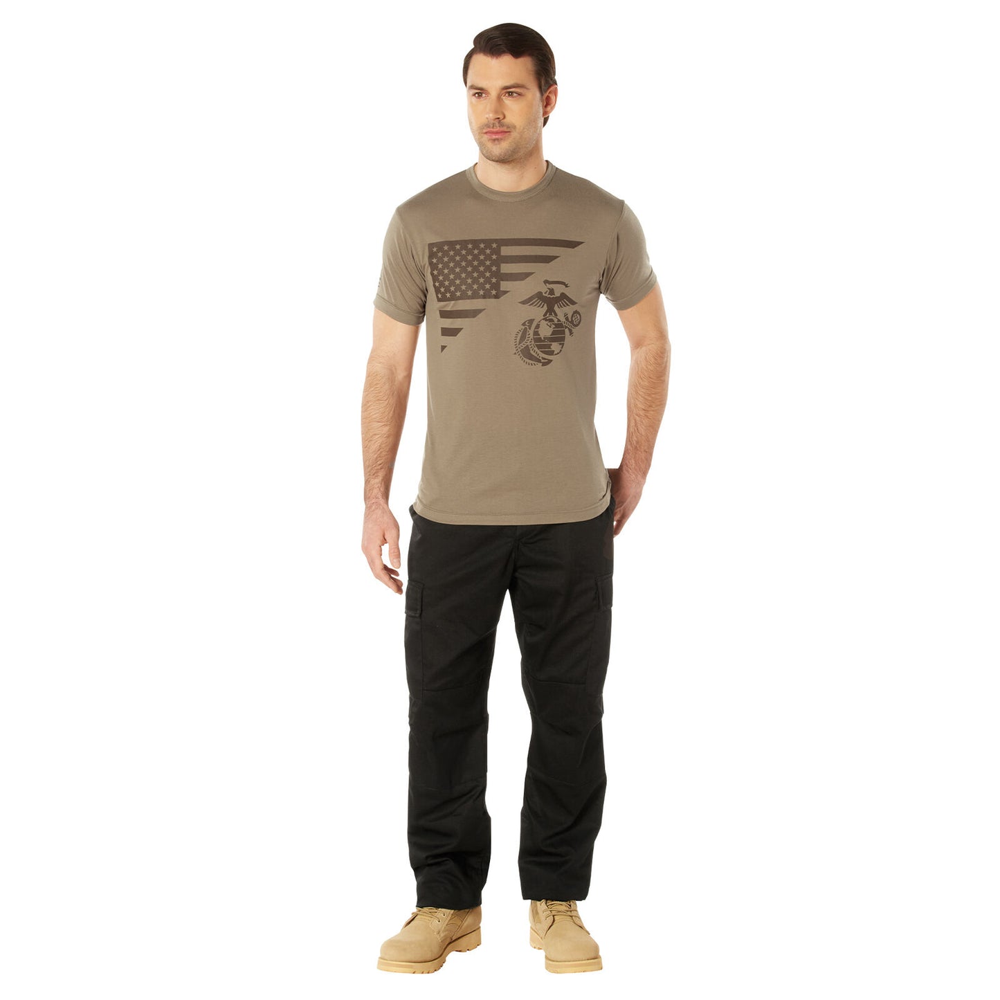 USMC Eagle Globe & Anchor Moisture Wicking T-Shirt - AR 670-1 Coyote Brown