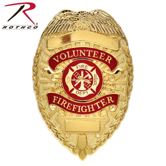 Rothco Deluxe Volunteer Firefighter FD Badge - Zinc Alloy Shield w/ Gold Plating