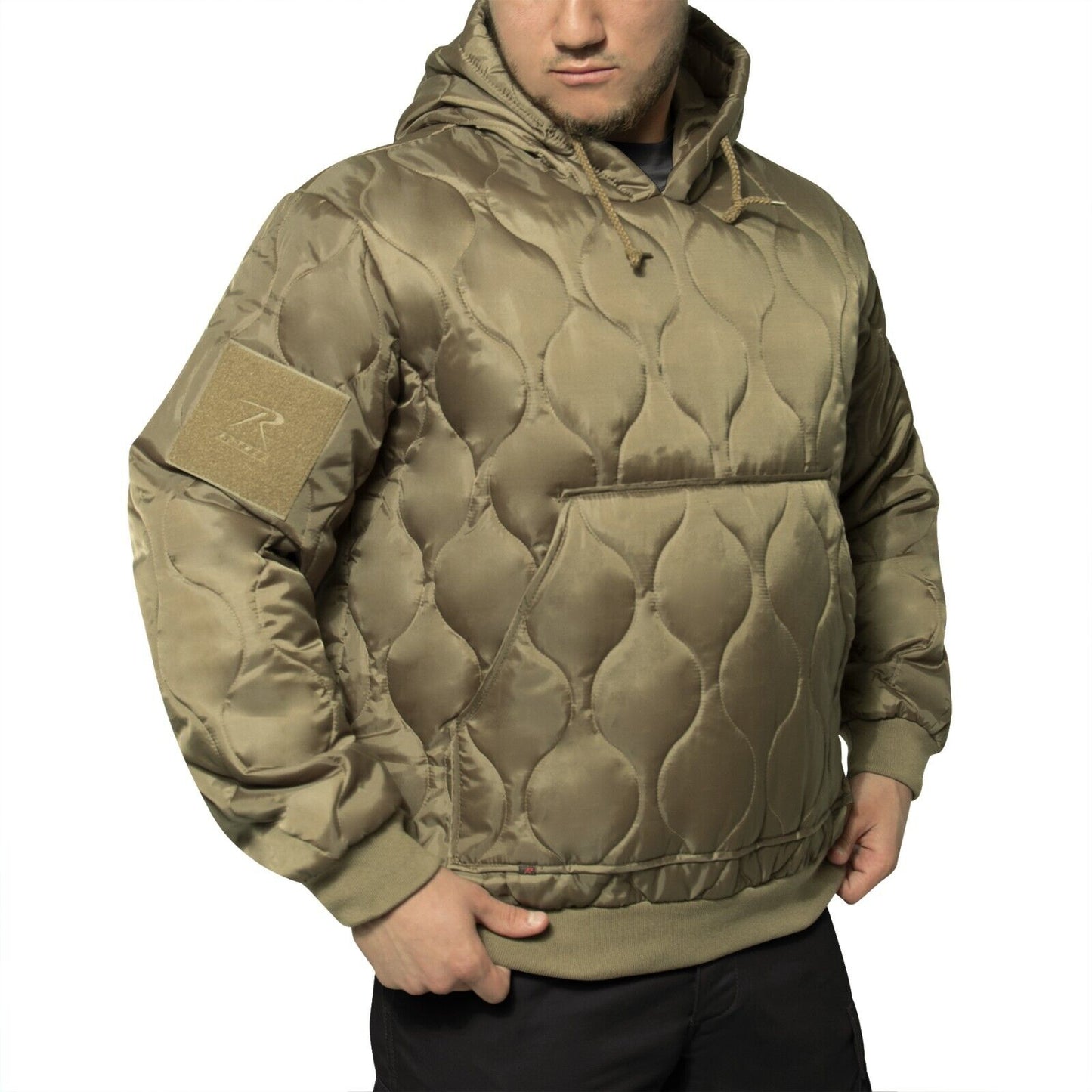 Men's Quilted Woobie Hoodie Sweatshirt With US Flag Patch