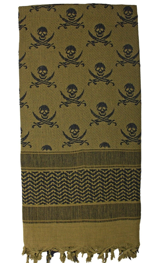 Rothco Coyote Brown Skull & Swords Shemagh Scarf - Cotton Desert Neck Head Wrap