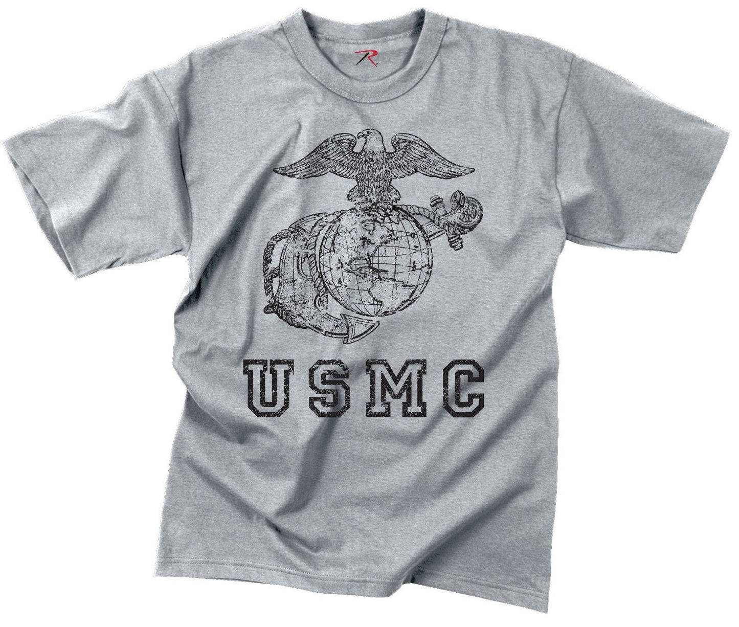Vintage Style USMC Grey T-Shirt Mens Globe & Anchor Tee Shirt