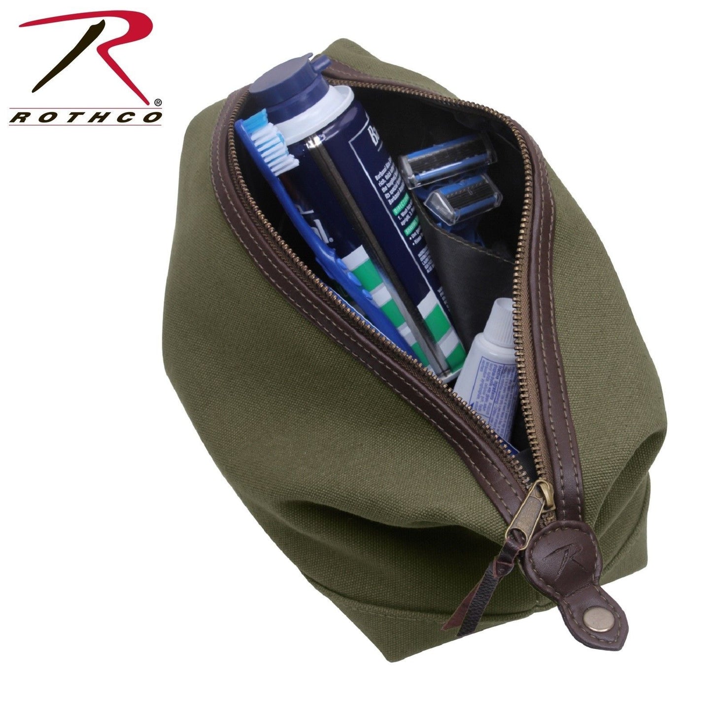 Rothco Canvas Leather Travel Kit - Olive Drab Dopp Type Bag Toiletry Travel Bag